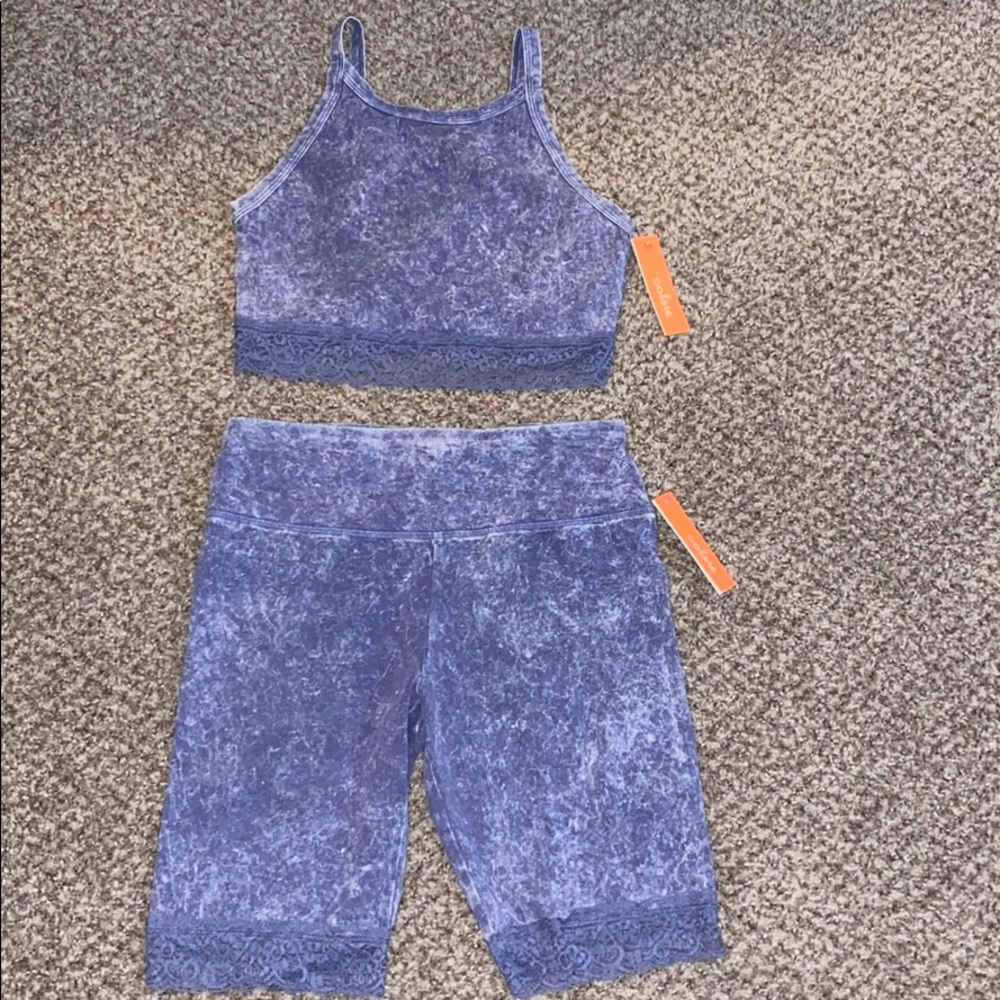 Iron Blue Heathered Acid Wash Biker Lounge Shorts